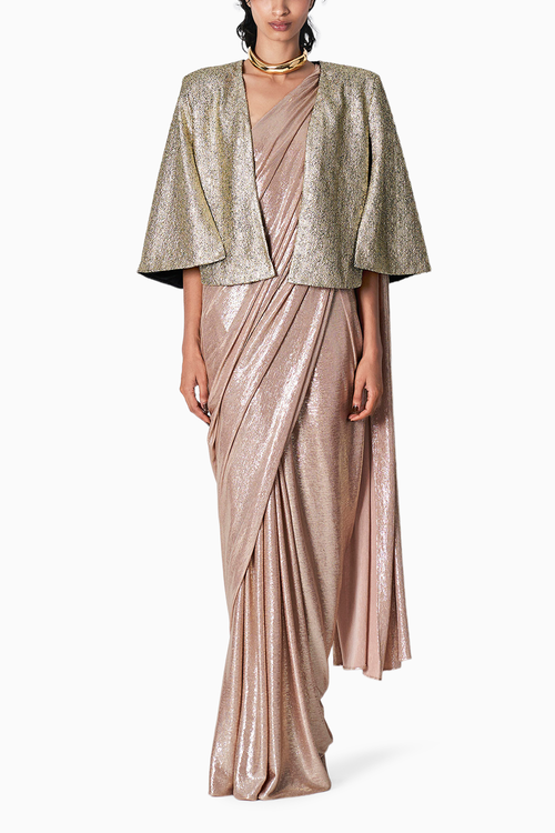Nude Shea Sari with Copper Pebble Cape