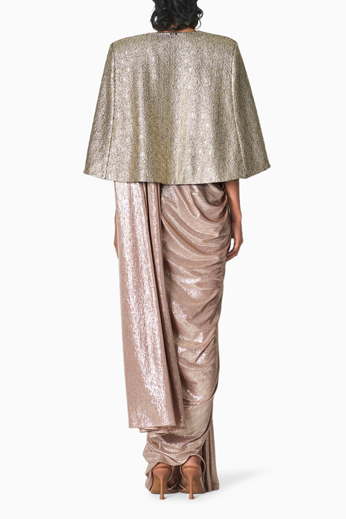 Nude Shea Sari with Copper Pebble Cape