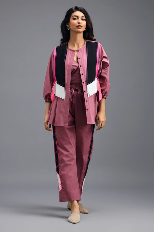 Pink Tailored Pants with Neon Geometric Side Panel