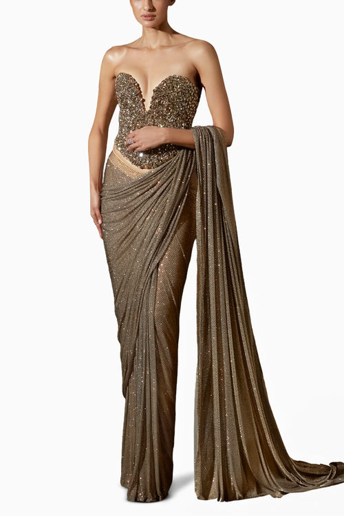 Golden Scarab Saree Set