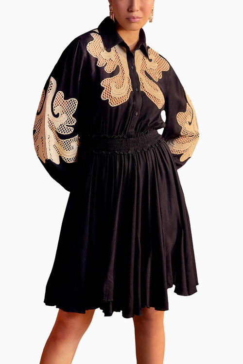 Monochrome Cutwork Shirt Dress