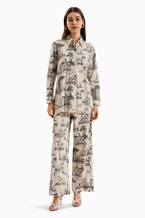 Cotton Lawn Printed Noble Ground Shirt with Pants Set With Pearls