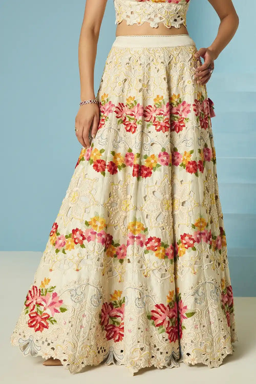 Ivory Cutwork And Beadwork Lehenga