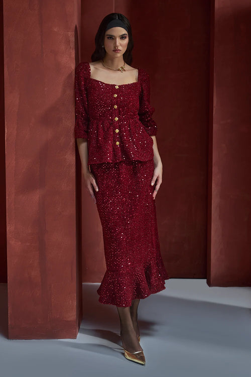 Red Wine Glimmering Co-ord Set