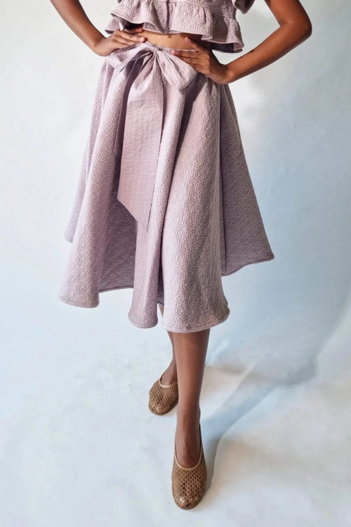 Light Lilac Embroidered Quilted Skirt