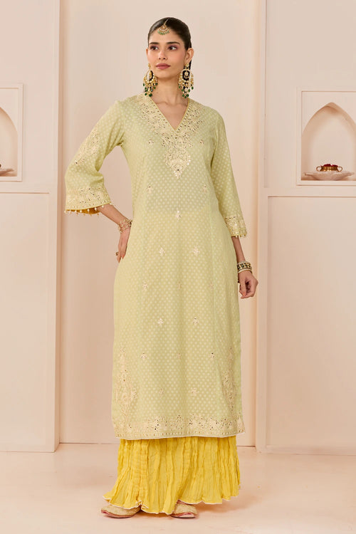 Ruhani Mint Green Long Kurta with Skirt and Dupatta