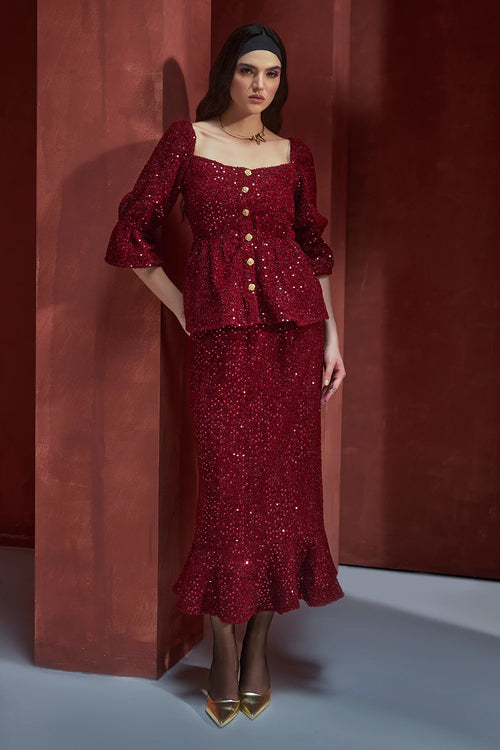 Red Wine Glimmering Co-ord Set