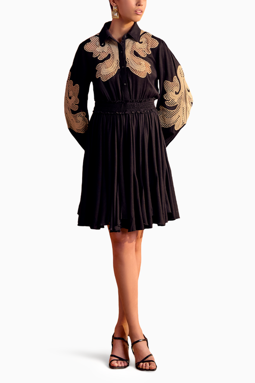 Monochrome Cutwork Shirt Dress