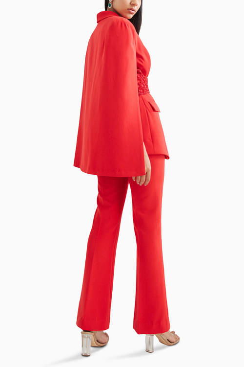 Red Cape Blazer suit with corset Belt