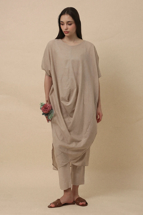 Sand Rib Mul Cowl Tunic Co-ord Set