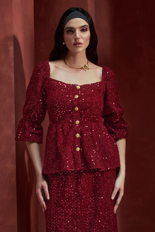 Red Wine Glimmering Co-ord Set