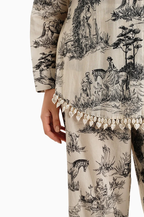 Cotton Lawn Printed Noble Ground Shirt with Pants Set With Pearls