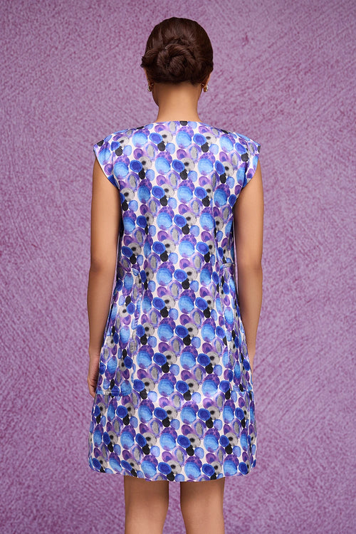 Blue Aquarelle Print Jacket Dress