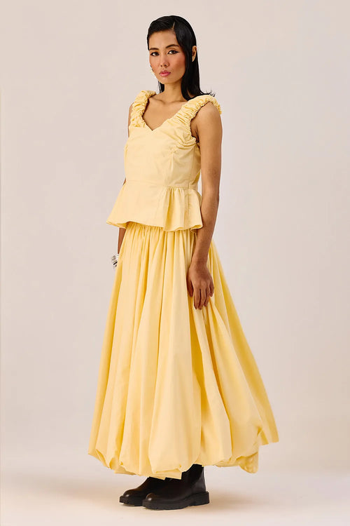 Yellow Ruffle Top and Flared Maxi Skirt Set