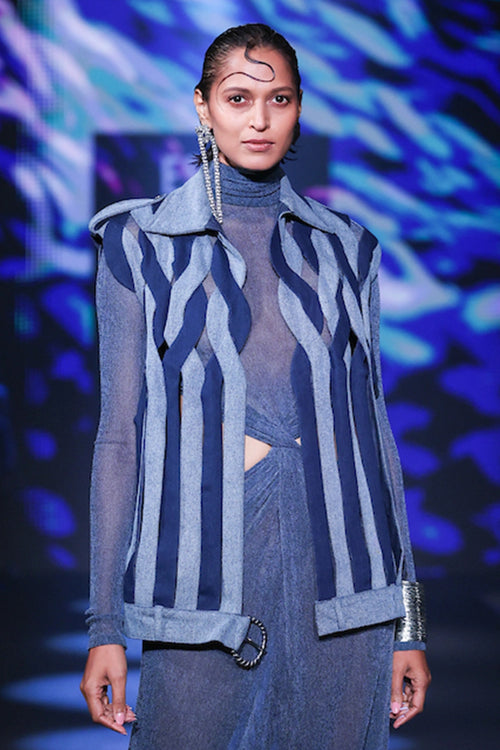 Distressed Denim Colorblock Loop Gilet