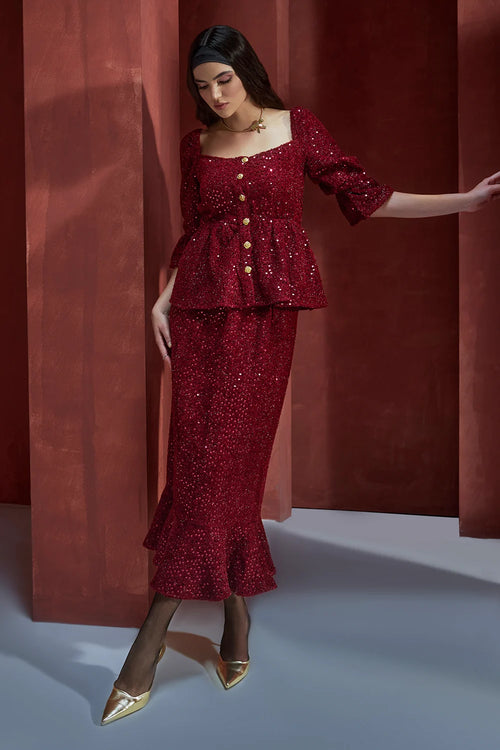 Red Wine Glimmering Co-ord Set