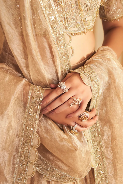 Zarina Gold Tissue Lehenga Set