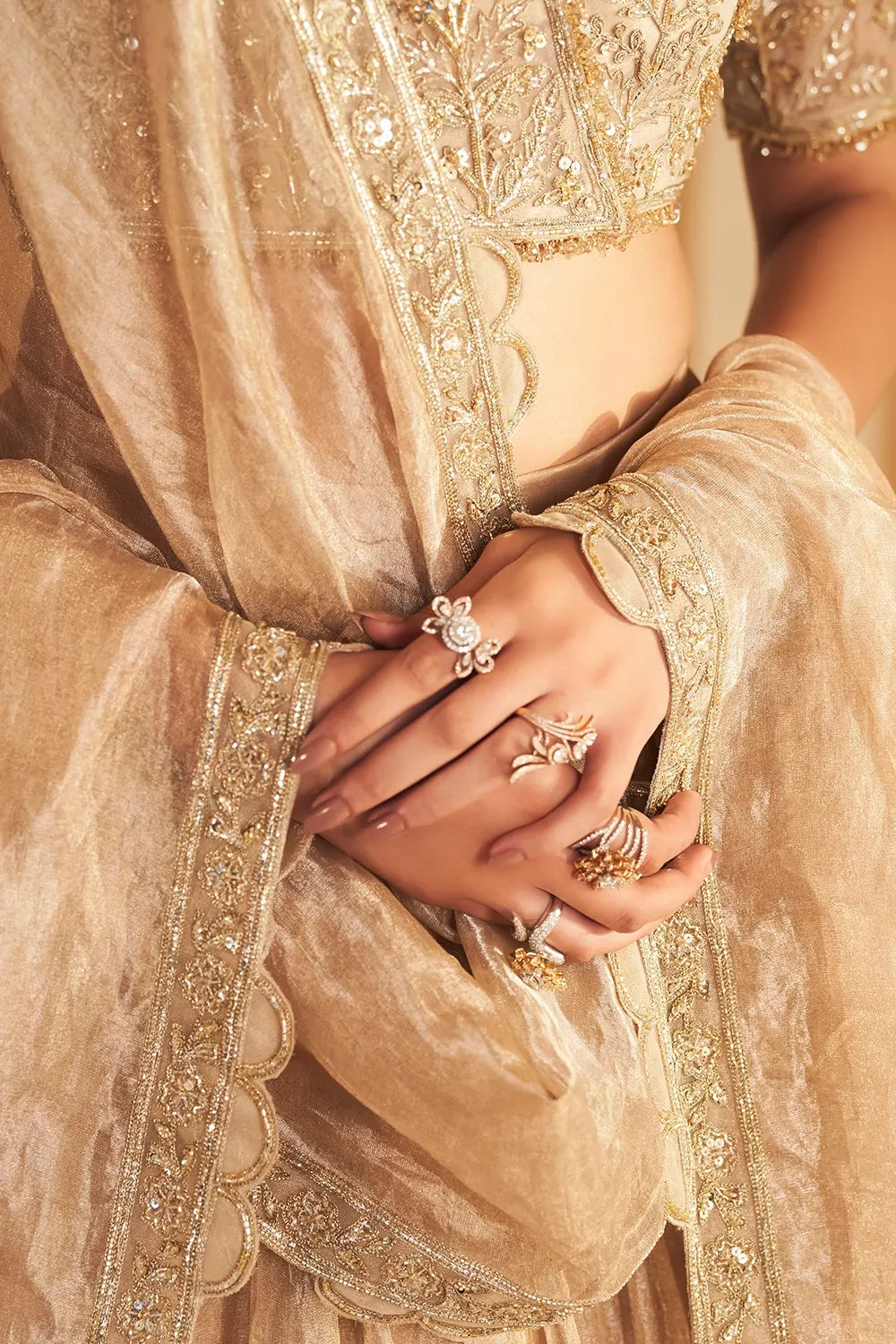 Zarina Gold Tissue Lehenga Set