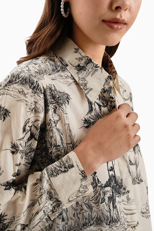 Cotton Lawn Printed Noble Ground Shirt with Pants Set With Pearls