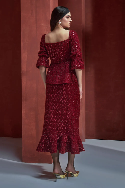 Red Wine Glimmering Co-ord Set