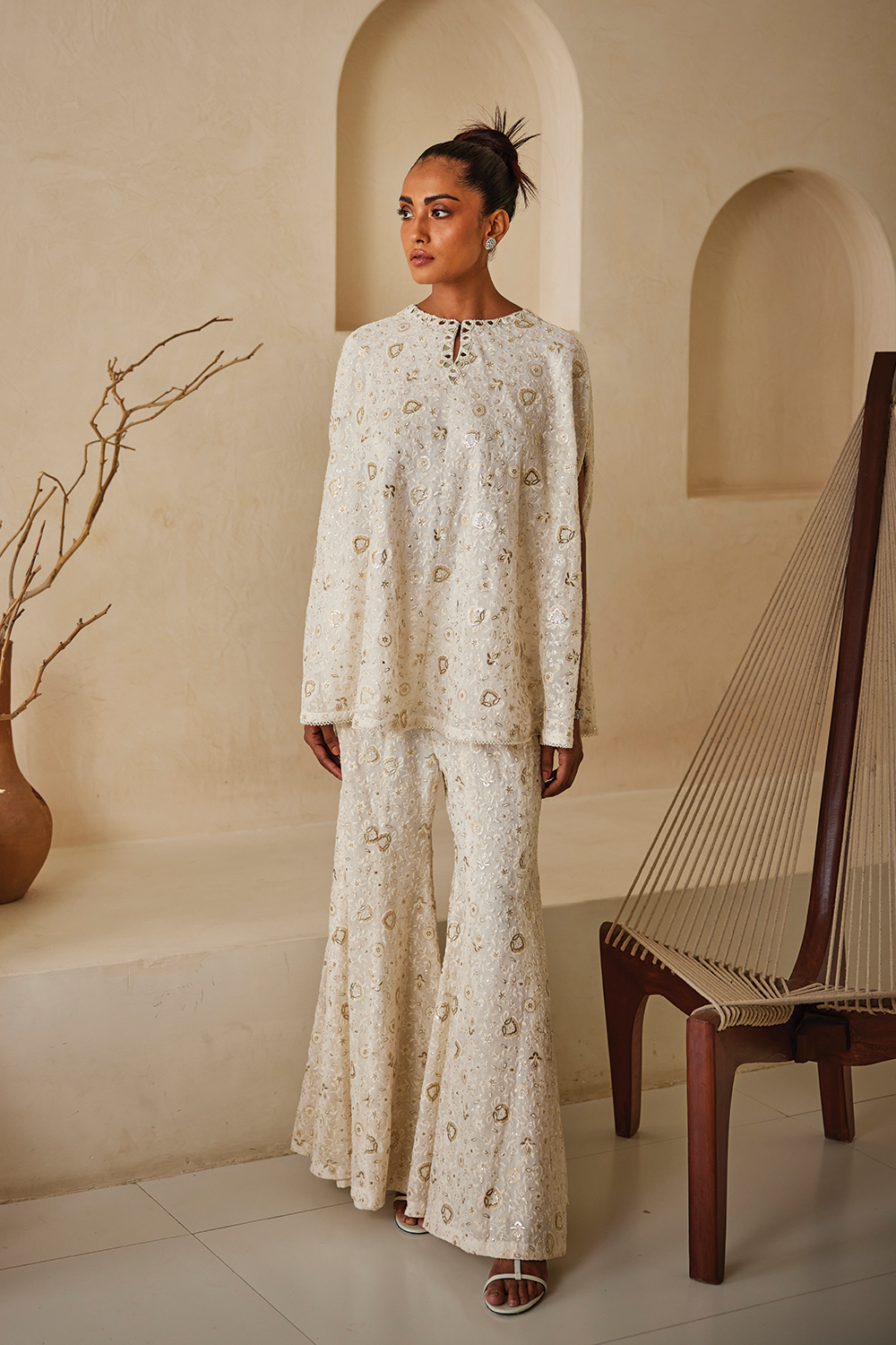 Chikankari Cape with Bootcut Pants