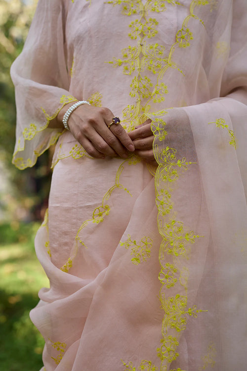 First Light Pink Embroidered Saree With Blouse