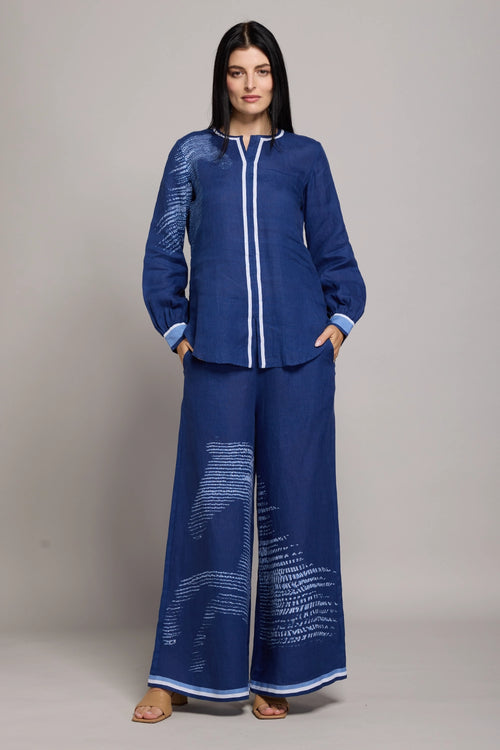 Blue Shibori Horses Printed Abaya Set