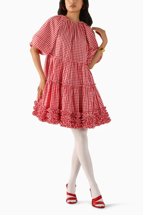 Emily Red-White Checks Dress