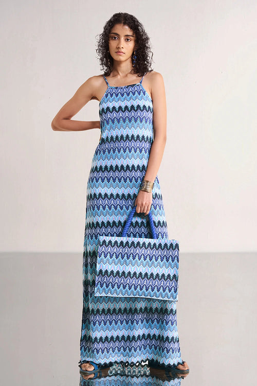 Strappy Textured Crochet Knit Gown