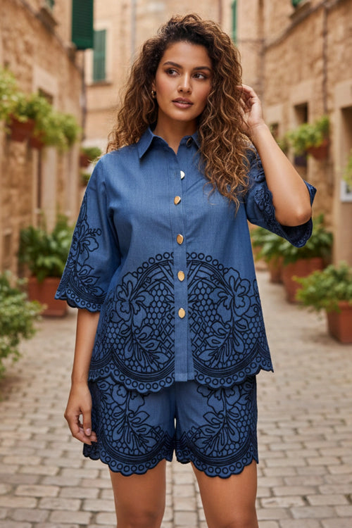 Exquisite Denim Embroidered Set