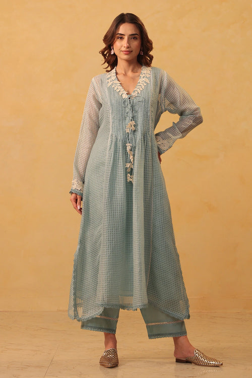 Vaayu Light Blue Tie-up Kurta Set
