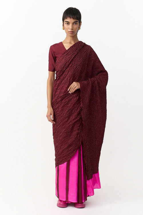 Binduna Burgundy Rani Saree