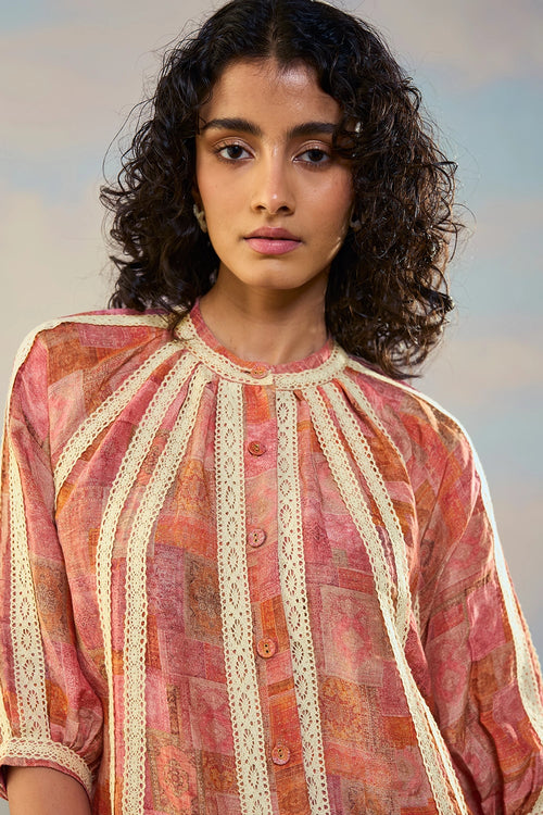 Printed Linen-Lace Dress