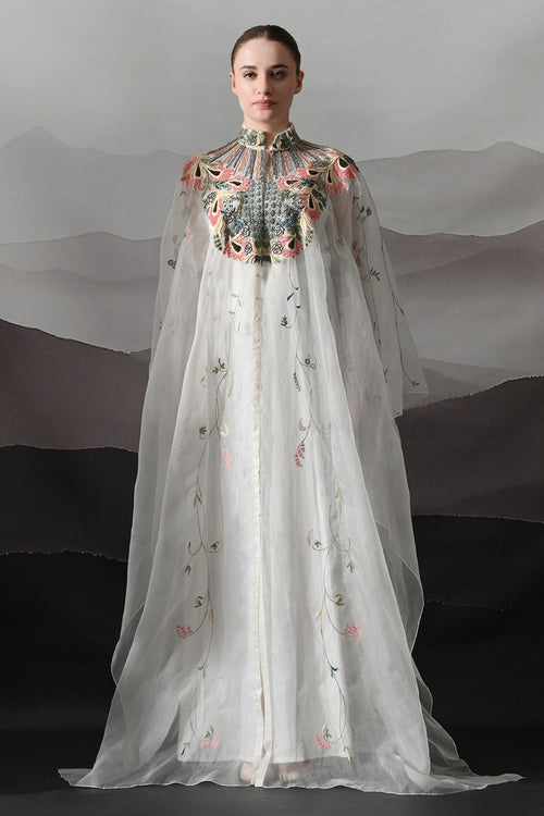 Ivory Kaftan With Detailed Neckwork