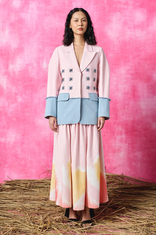 Blush Pop Embroidered Blazer And Skirt