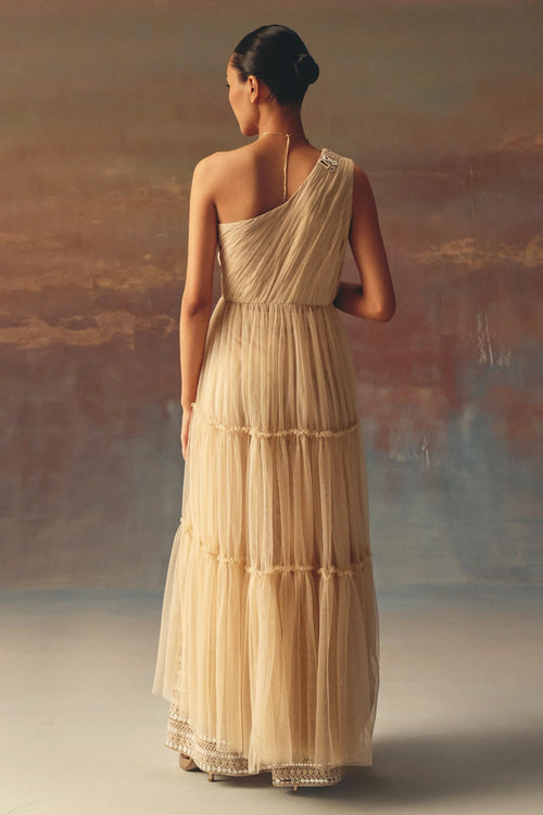Watery Peach One Shoulder Anarkali Dress Top