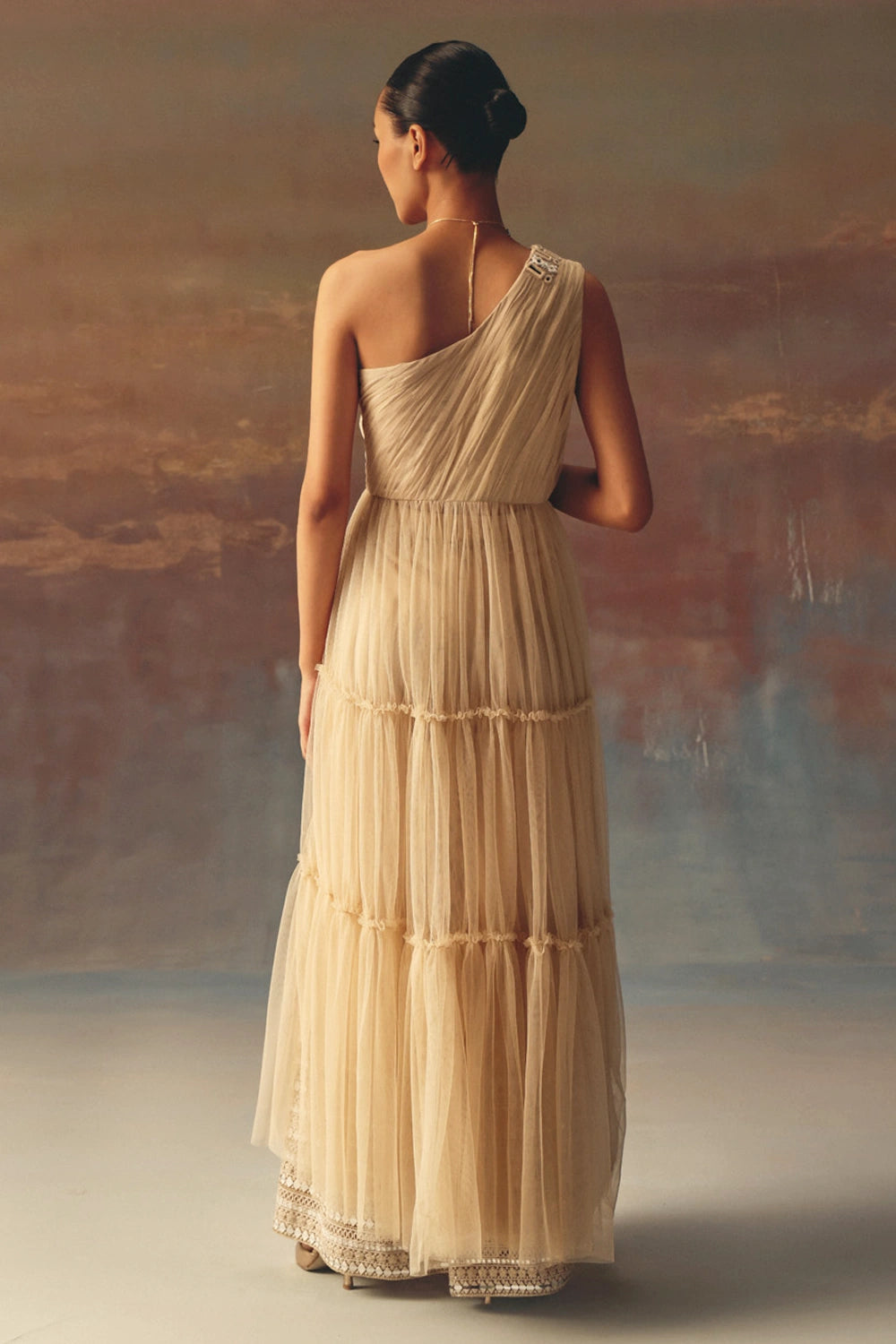 Watery Peach One Shoulder Anarkali Dress Top
