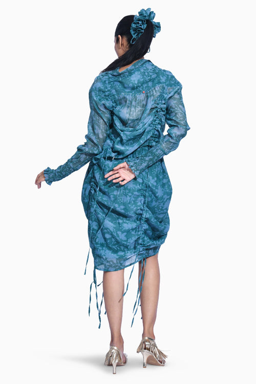 Teal Ruched Skirt Set