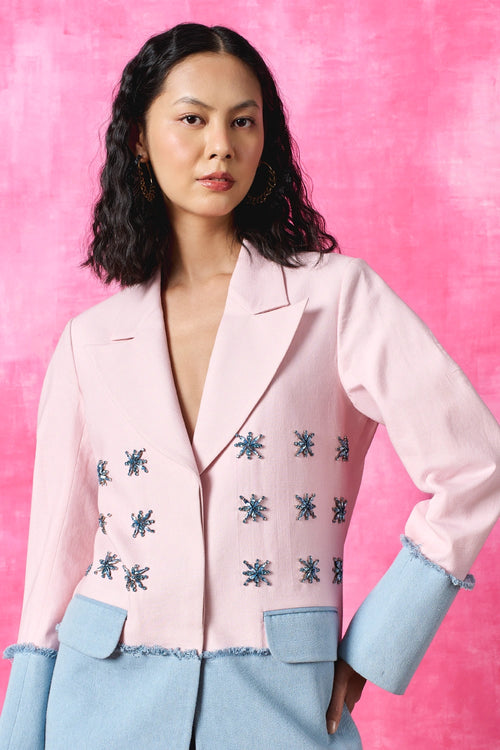 Blush Pop Embroidered Blazer And Skirt