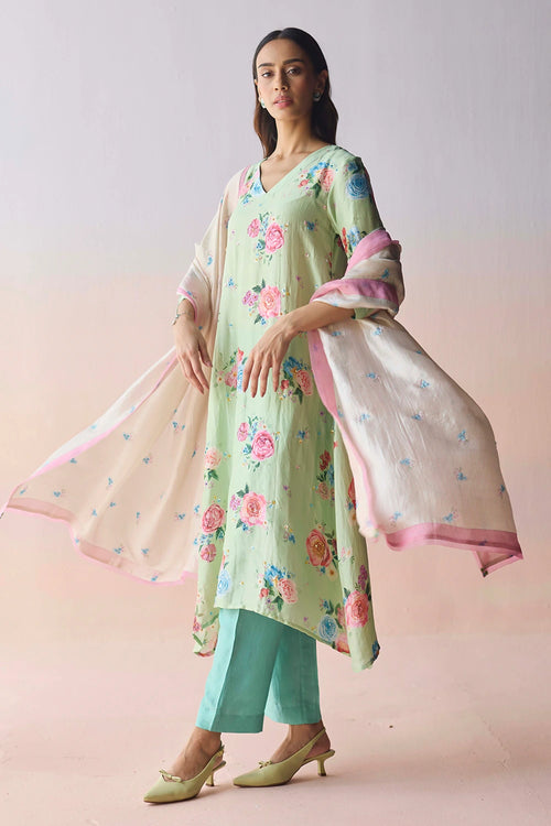 Kindred Petals Green Kurta Set