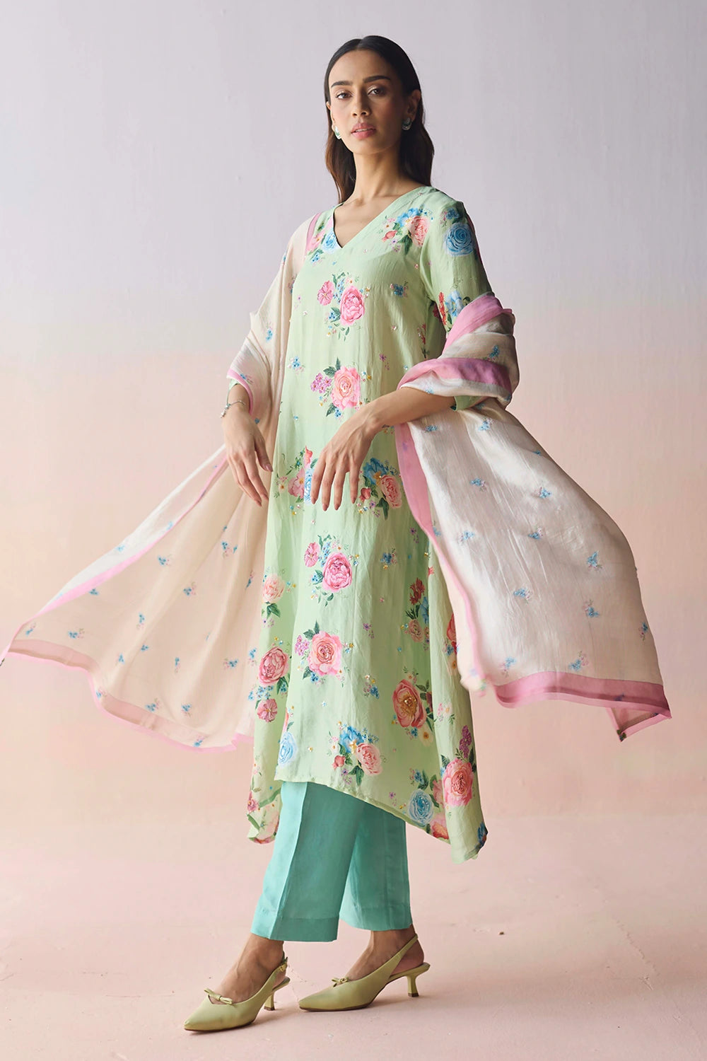 Kindred Petals Green Kurta Set