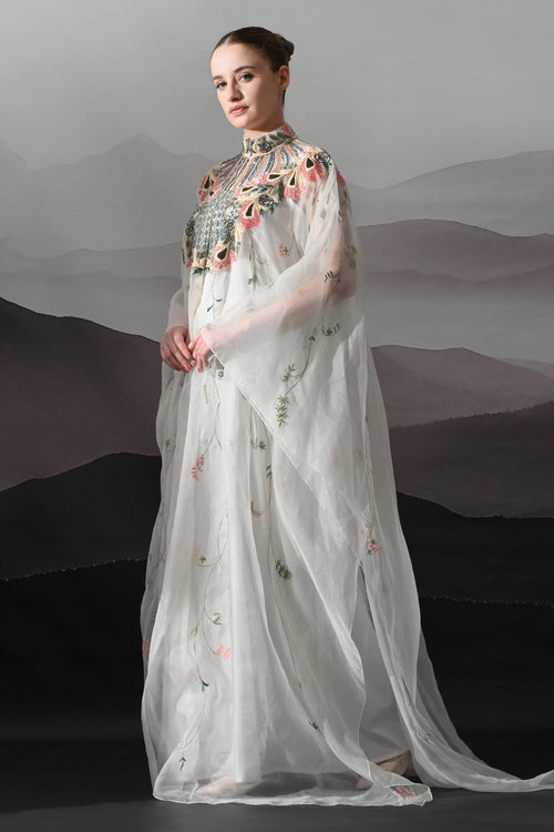 Ivory Kaftan With Detailed Neckwork