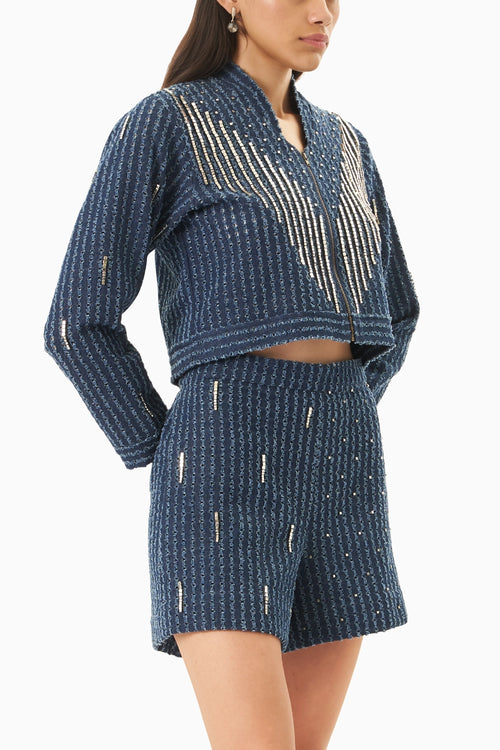 Dark Denim Lazercut Embellished Jacket
