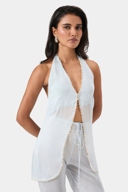 Sky Shell Trim Halter Top