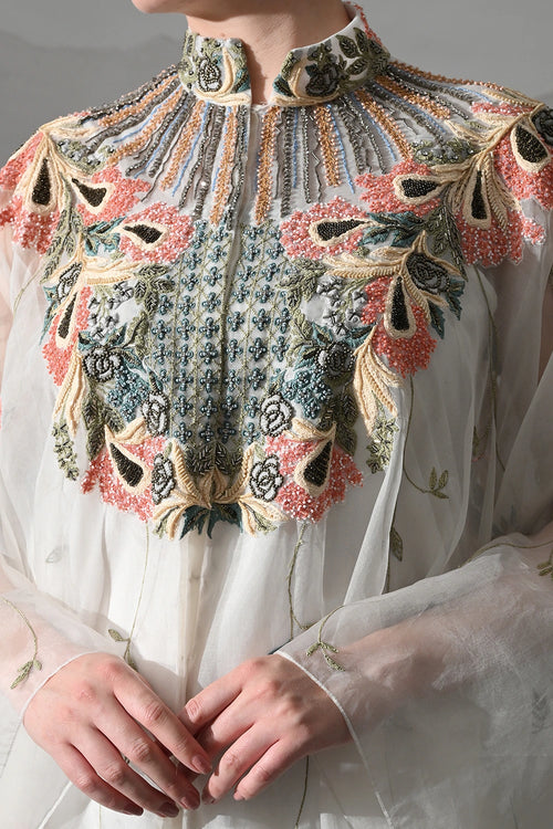 Ivory Kaftan With Detailed Neckwork
