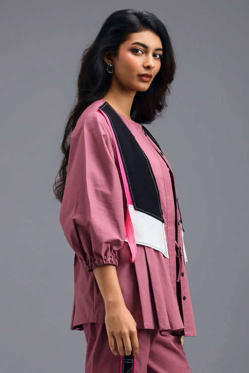 Pink Shirt and Bralette with Geometric Panel Detail