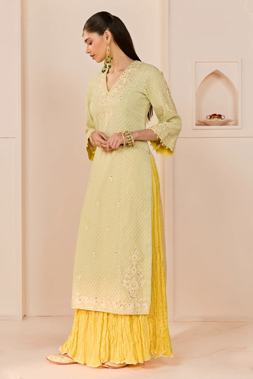 Ruhani Mint Green Long Kurta with Skirt and Dupatta