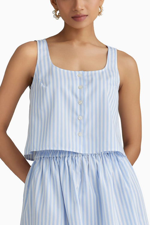 Blue Striped Cropped Sleeveless Top