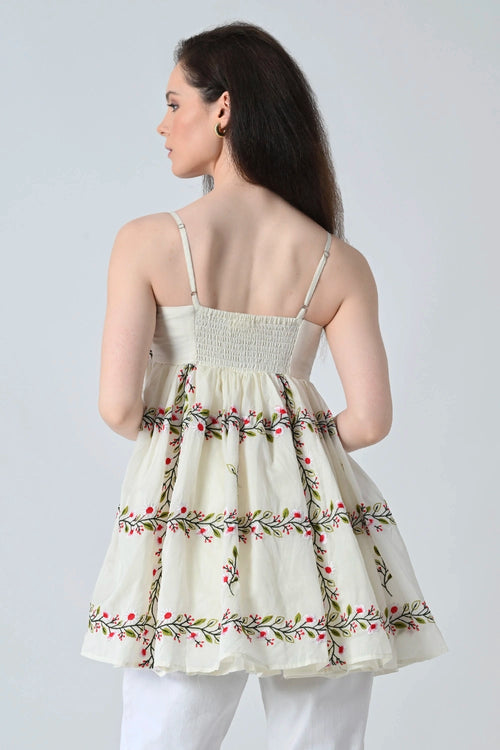 Ivory Vine Embroidered Tiered Top
