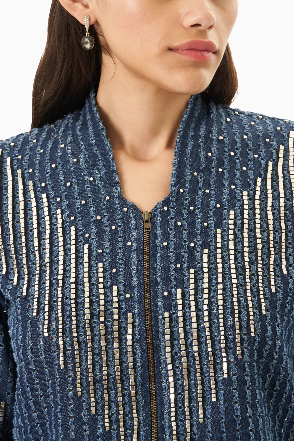 Dark Denim Lazercut Embellished Jacket